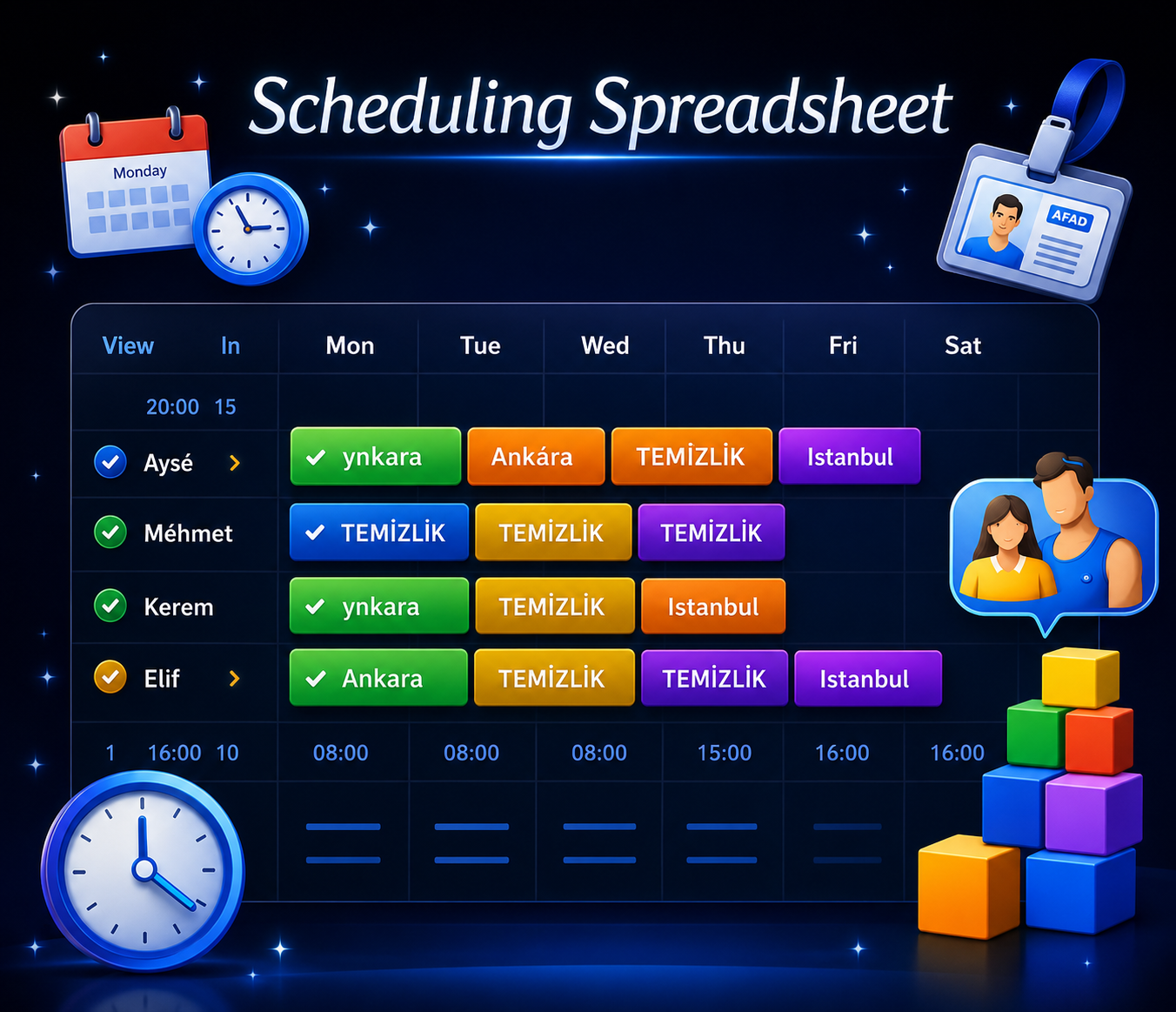 Cleaning Business Scheduling Spreadsheet for Turkey