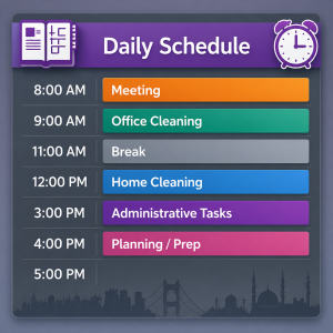 Daily Cleaning Schedule Template (Turkish Time Zone)